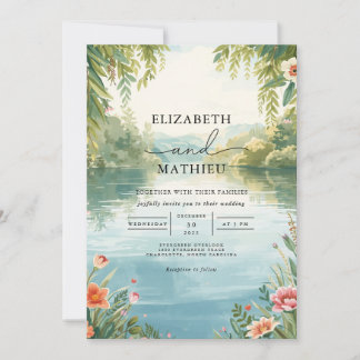 Invitación Verdant Tranquil Lakeside Boda Floral