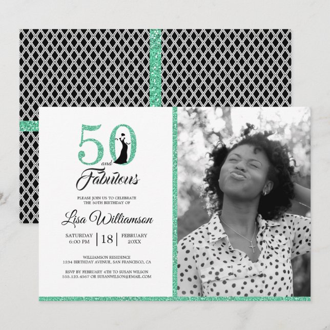 Invitación Verde 50 Fabulosa foto de la fiesta de cumpleaños  (Anverso / Reverso)