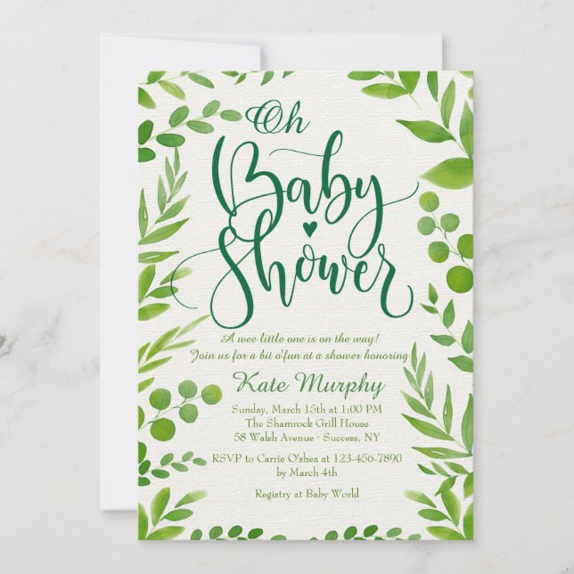 Invitación verde a Baby Shower (Anverso)