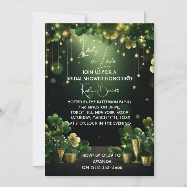 Invitación verde a la ducha de novia (Anverso)