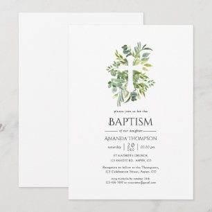 Invitación Verde acuarela Bautizo o Bautismo