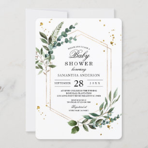 Invitación Verde acuático moderno Eucalipto Marco dorado
