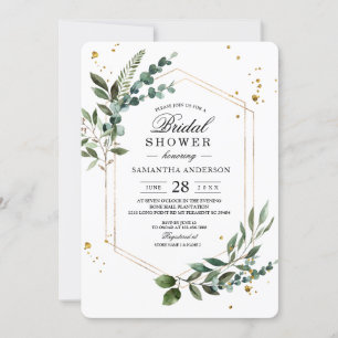 Invitación Verde acuático moderno Eucalipto Marco dorado