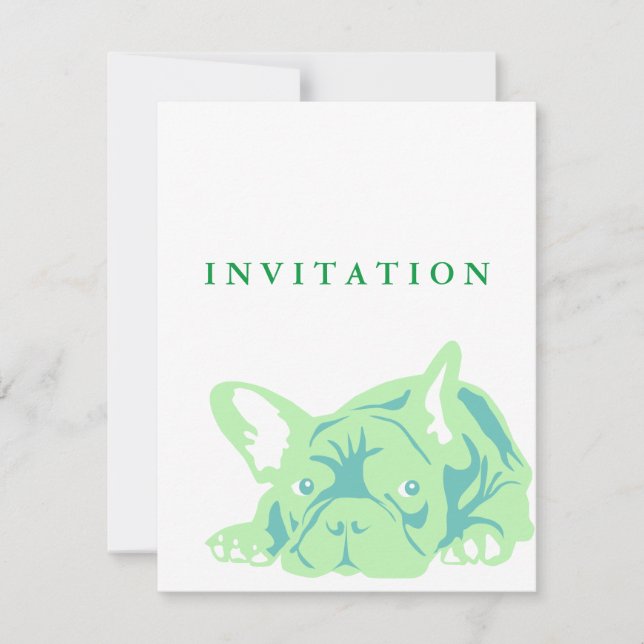 Invitación verde al Bulldog francés (Anverso)