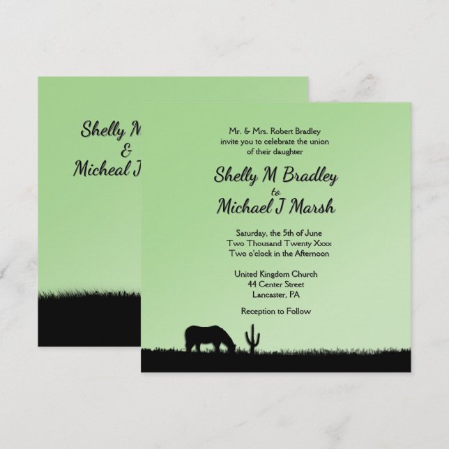 Invitación verde al tema del Boda occidental (Anverso / Reverso)