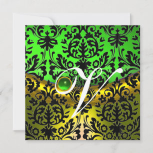 Invitación VERDE AMARILLO ESmeralda NEGRO DAMASCO MONOGRAMA