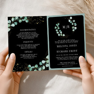 Invitación Verde Amarillo Eucalipto Código QR Negro Boda