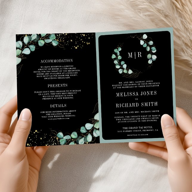 Invitación Verde Amarillo Eucalipto Código QR Negro Boda (Subido por el creador)