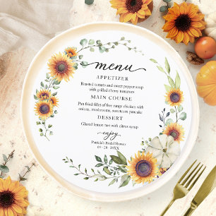 Invitación Verde Amarillo Girasoles Otoño Ducha de Novia Menú