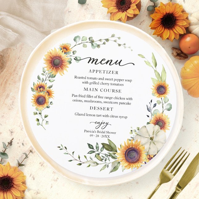 Invitación Verde Amarillo Girasoles Otoño Ducha de Novia Menú (Subido por el creador)