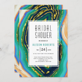 Invitación Verde, azul, agate de melocotón, Relieve metalizad