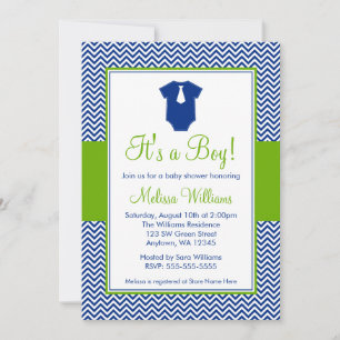 Invitación Verde azul Baby Shower de Chevron del pequeño