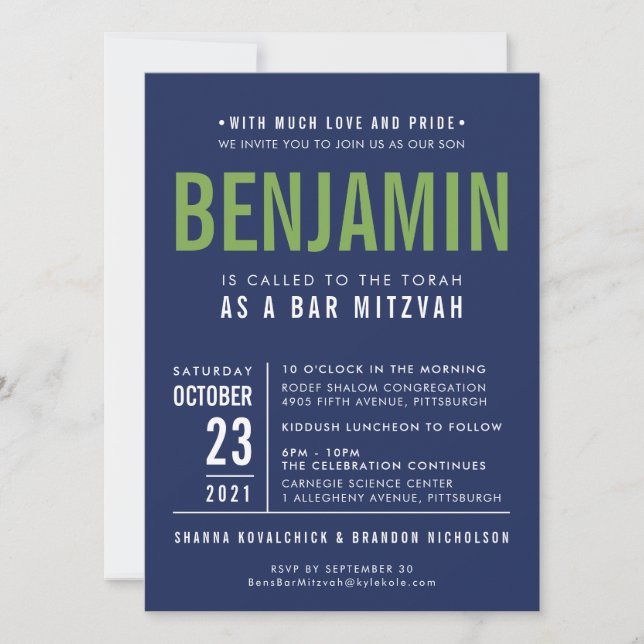 Invitación verde azul marino de BENJAMIN'S BAR MIT (Anverso)