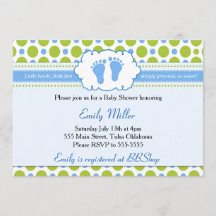 Invitación verde azul niño niño niño ducha puntos