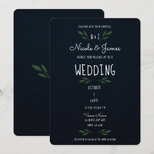 Invitación Verde azul oscuro hojas verdes modernas Boda de la