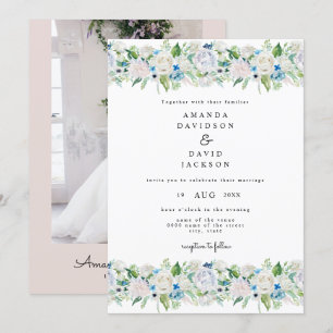Invitación Verde azul rosa suave Boda floral romántico