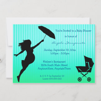 Invitación Verde azulada a Baby Shower con bandas