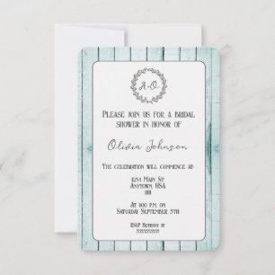 Invitación verde azulada a ducha de novias con mon