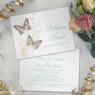 Invitación verde azulada a la boda de Butterflies