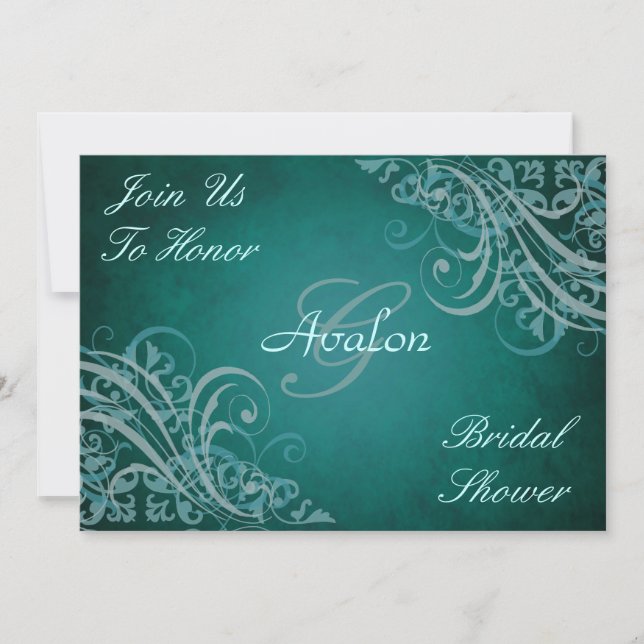 Invitación Verde azulada a la ducha de novia Verde (Anverso)