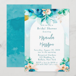 Invitación Verde azulada acuarela azul arca floral ducha de n