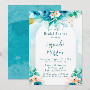 Invitación Verde azulada acuarela azul arca floral ducha de n