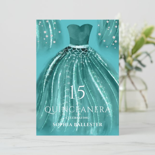 Invitación Verde azulada bajo la sirena de la sirena del mar  (Anverso de pie)