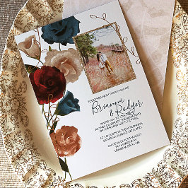 Invitación verde azulada, borgoñona, Boda rosado y