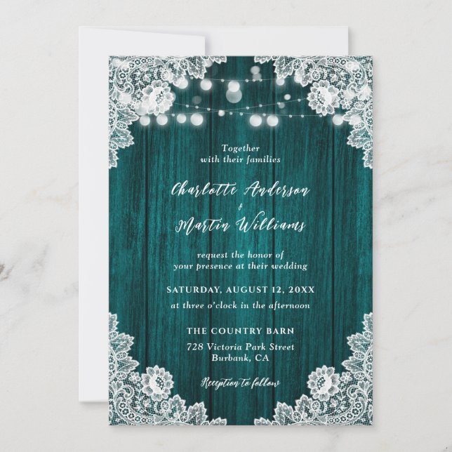 Invitación Verde azulada Cadena Rusa De Madera Ilumina Boda F (Anverso)
