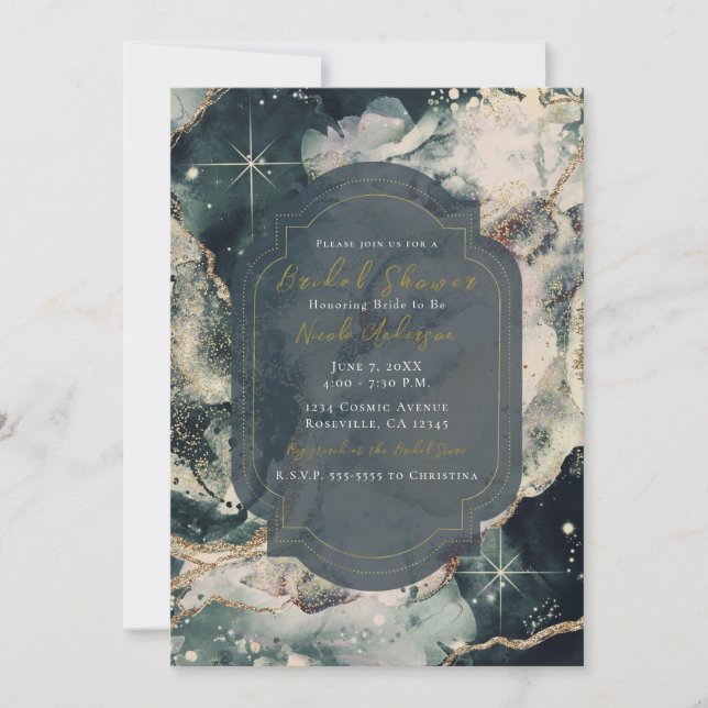 Invitación Verde azulada Crema Verde acuarela Dorada Novia Ce (Anverso)