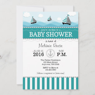Invitación Verde azulada de Baby Shower Náutica Az