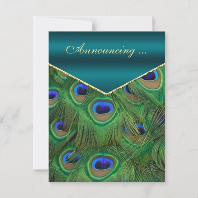 Invitación verde azulada de Boda de pavo real (Anverso)