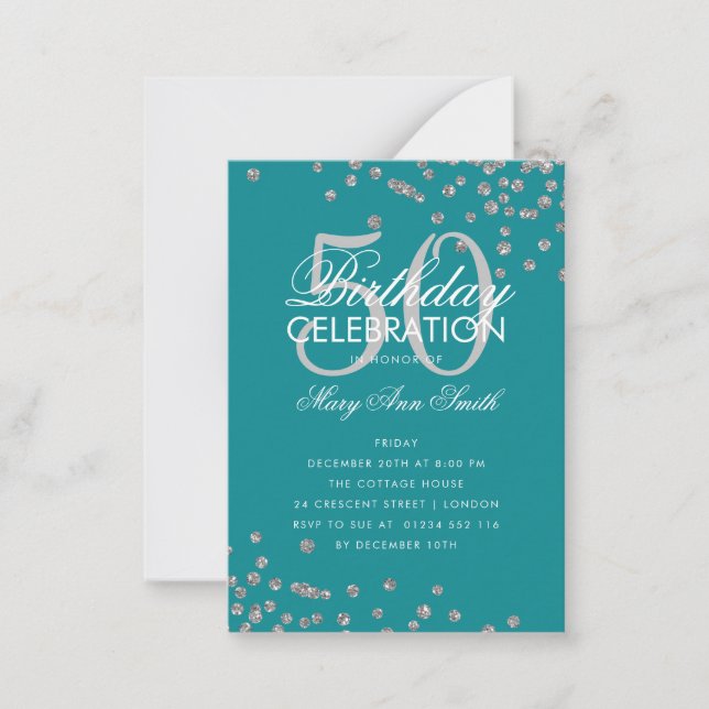 Invitación Verde azulada de Confetti Silver de cum (Anverso)