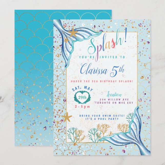 Invitación Verde azulada de cumpleaños a la Fin de (Anverso / Reverso)