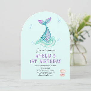 Invitación verde azulada de cumpleaños Mermaid Und