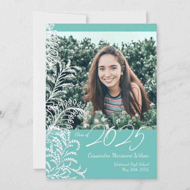Invitación Verde azulada de graduación de fotograf (Anverso)