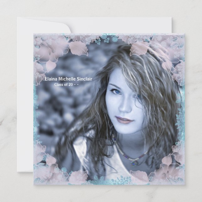 Invitación verde azulada de graduación de fotograf (Anverso)