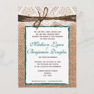 Invitación verde azulada de la boda del país del