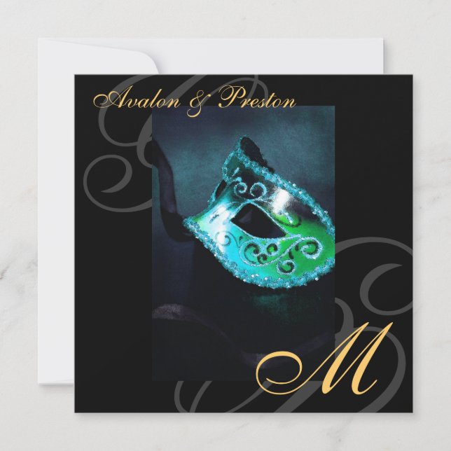 Invitación verde azulada de la boda del remolino (Anverso)