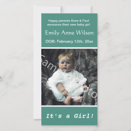 invitación verde azulada de nacimiento de bebé. añ