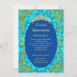 Invitación Verde azulada de oro a la fiesta de cum