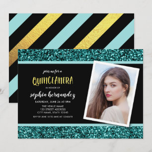 Invitación verde azulada de Quinceanera de la foto