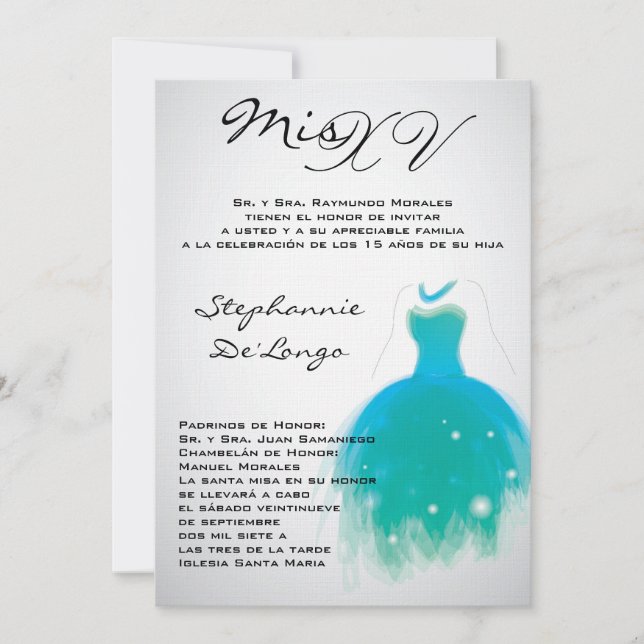 invitación verde azulada del cumpleaños de (Anverso)
