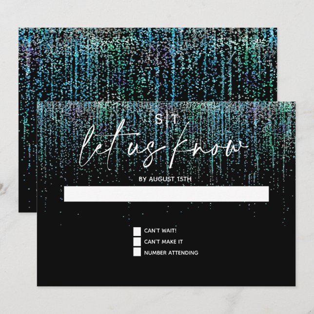 Invitación Verde azulada del Purpurina RSVP Edgy M (Anverso / Reverso)