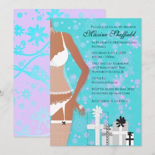Invitación Verde azulada ducha de novia de lencería afroameri