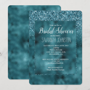 Invitación Verde azulada ducha de novia Glitz Purpurina Glam 