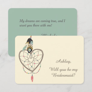 Invitación Verde azulada Feather Dreamcatcher Bridesmaid