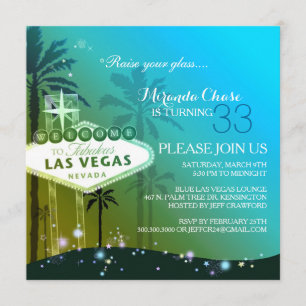 Invitación Verde azulada fiesta de cumpleaños de Las Vegas