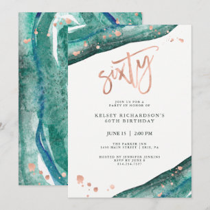 Invitación Verde azulada Geode y Faux Rosa Gold Look  60º cum