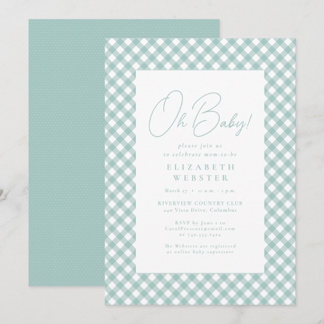 Invitación Verde azulada ginebra linda simple ducha de bebé n (Anverso / Reverso)